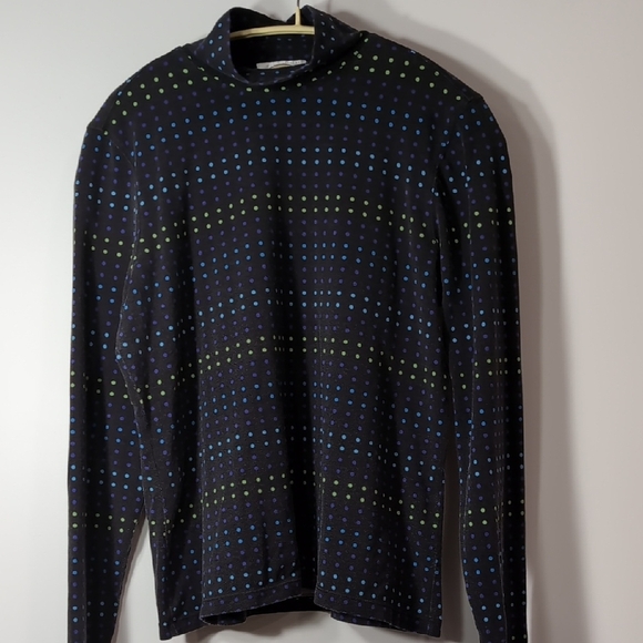 Talbots | Cotton Stretch Black Long Sleeve Turtle Neck Neon Polka Dots Size XL - Picture 1 of 9